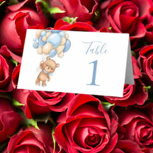 Baby Shower Teddy Bear Balloon Blue Place Card