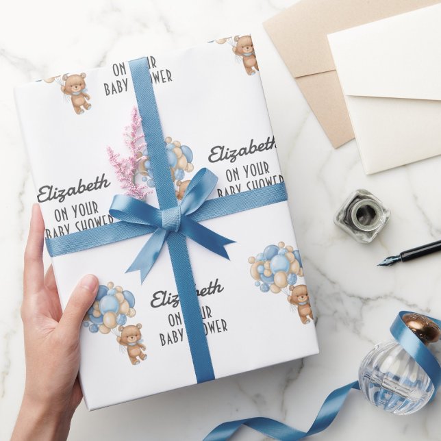 BABY SHOWER Teddy Bear Balloon Theme Personalised  Wrapping Paper (Creator Uploaded)