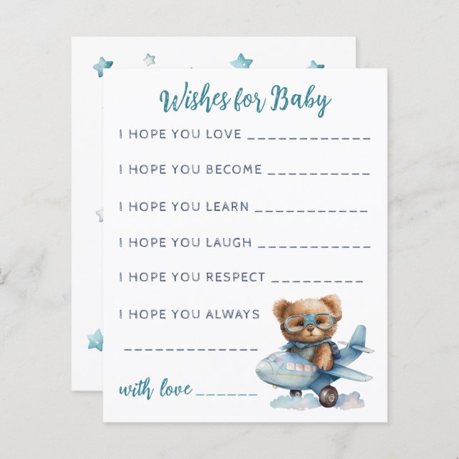 Baby Shower teddy bear blue Baby Card (Front/Back)