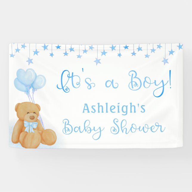Baby Shower Teddy Bear Blue Balloons IT'S A BOY Banner (Horizontal)