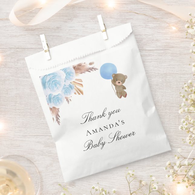 Baby Shower teddy bear blue pampas grass boy Favour Bags (Clipped)