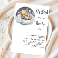 Baby shower teddy bear boy blue moon sky