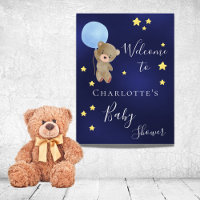 Baby shower teddy bear boy blue welcome