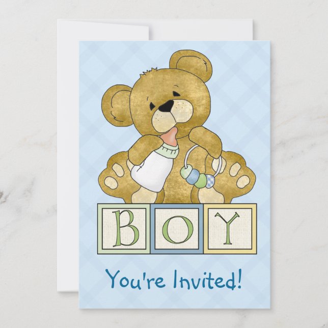 Baby Shower Teddy Bear Boy Invitation (Front)
