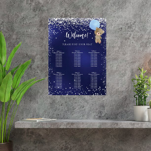 Baby shower teddy bear boy navy blue seating chart
