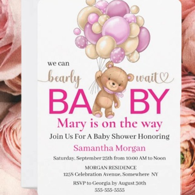 Baby Shower Teddy Bear  Girl Theme  Invitation (Join us for a teddy bear-themed baby shower celebrating our sweet little boy! 🎉)
