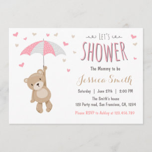 Baby Shower Teddy Bear Invitation Baby Girl Pink