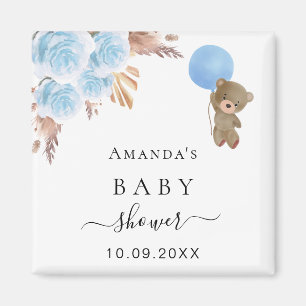 Baby Shower teddy bear pampas grass blue boy Magnet