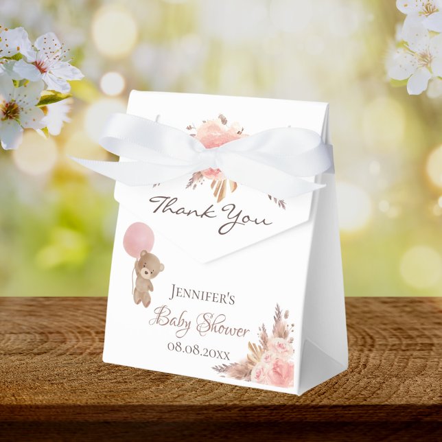 Baby Shower teddy bear pampas grass blush floral Favour Box (Creator Uploaded)