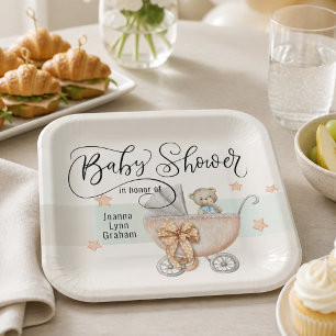Baby Shower Teddy Bear Personalised Paper Plate