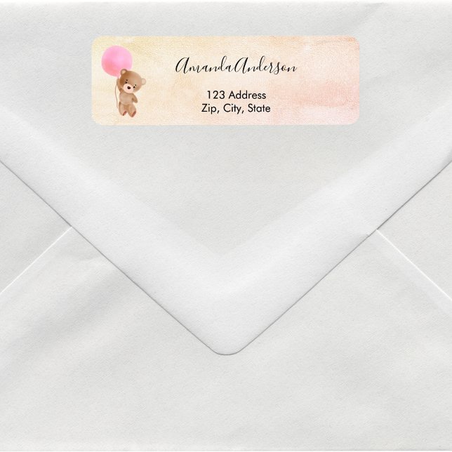 Baby Shower teddy bear pink return address label (Creator Uploaded)