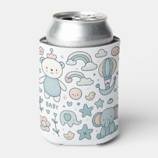 Baby Shower Teddy Bear Rainbow Can Sleeve Cooler