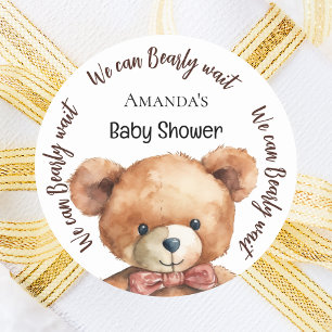Baby Shower teddy bear we can bearly wait Classic Round Sticker