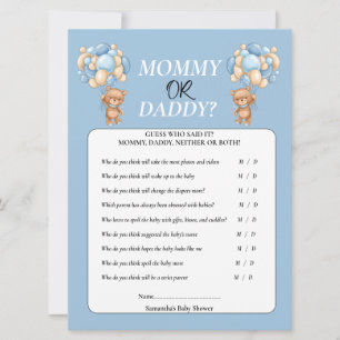 Baby Shower Teddy  boy Mummy or Daddy  Invitation