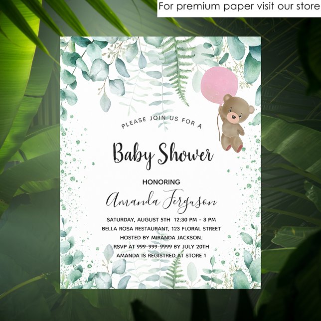Baby Shower teddy eucalyptus budget invitation Flyer (Creator Uploaded)