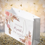 Baby Shower teddy floral pampas grass blush rose Large Gift Bag<br><div class="desc">For a boho,  bohemian style Baby Shower. A white background. Decorated with rose gold,  blush pink florals,  pampas grass and a teddy bear.  Personalise and add a date,  name.</div>