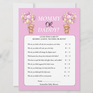 Baby Shower Teddy Girl Mummy or Daddy Invitation