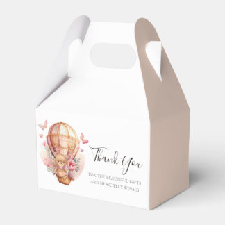 Baby Shower Teddy Hot Air Balloon Soft Pink Favour Box