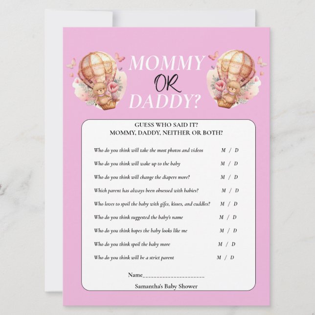 Baby Shower Teddy Mummy or Daddy Hot Air Balloon   Invitation (Front)