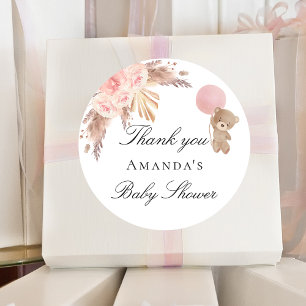Baby Shower teddy pampas grass blush thank you Classic Round Sticker