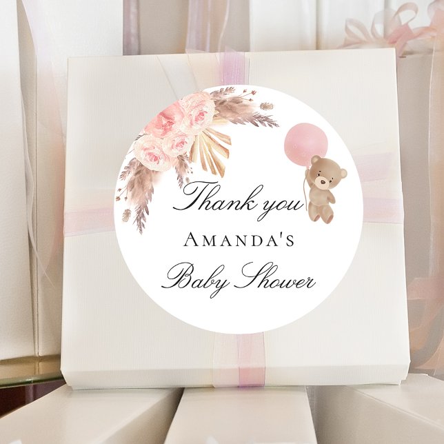 Baby Shower teddy pampas grass blush thank you Classic Round Sticker (Creator Uploaded)