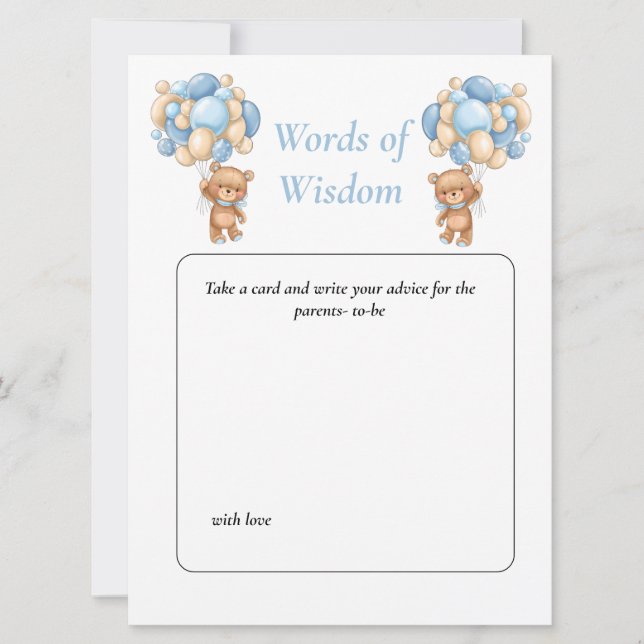 Baby Shower Teddy Wisdom Blue  poker dots   Invitation (Front)