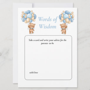 Baby Shower Teddy Wisdom Blue  poker dots   Invitation