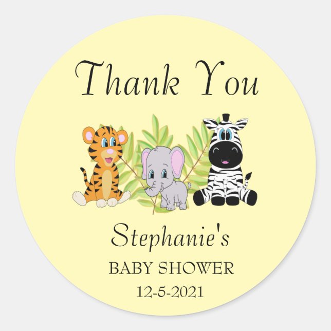 Baby Shower Thank You Animal Safari Jungle Classic Round Sticker (Front)