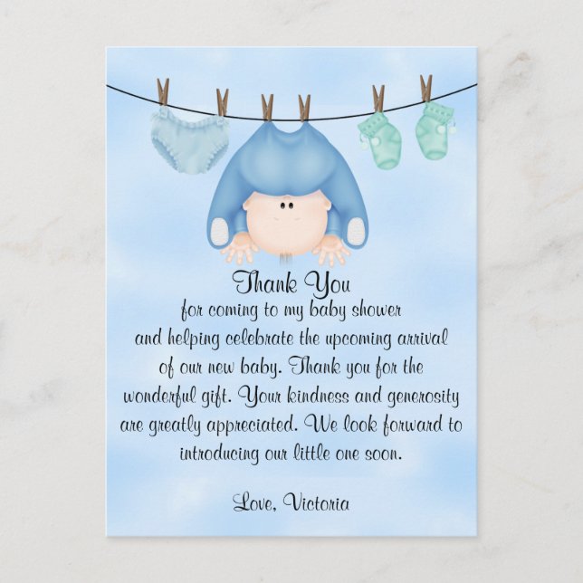 Baby Shower Thank You Baby Boy Postcard (Front)