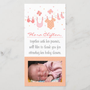 Baby shower Thank You: Baby clothes on clothesline You Card