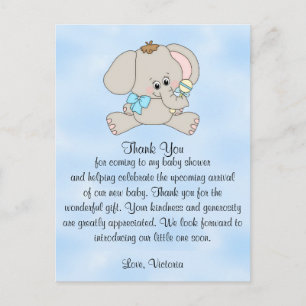 Baby Shower Thank You Baby Elephant Postcard