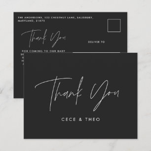 Baby shower thank you black elegant modern postcard