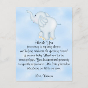 Baby Shower Thank You Boy Elephant Postcard