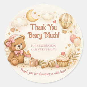 Baby Shower Thank You Card   Beary Cute Design Classic Round Sticker