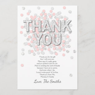 Baby Shower Thank You Card Confetti Silver pink