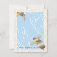 Baby Shower Thank You Card, Cream/Blue Turtle