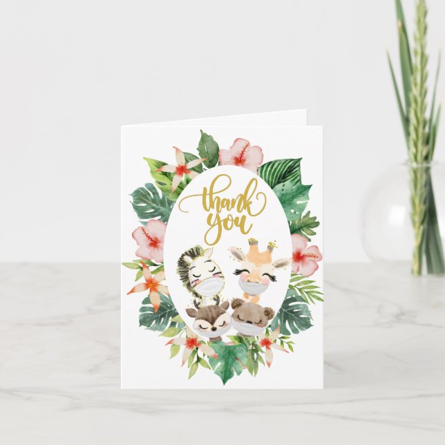 Baby Shower Thank You Card | Cute Safari Friends (Front)