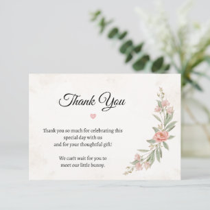 Baby Shower Thank You Card   Floral Bunny   Pink W