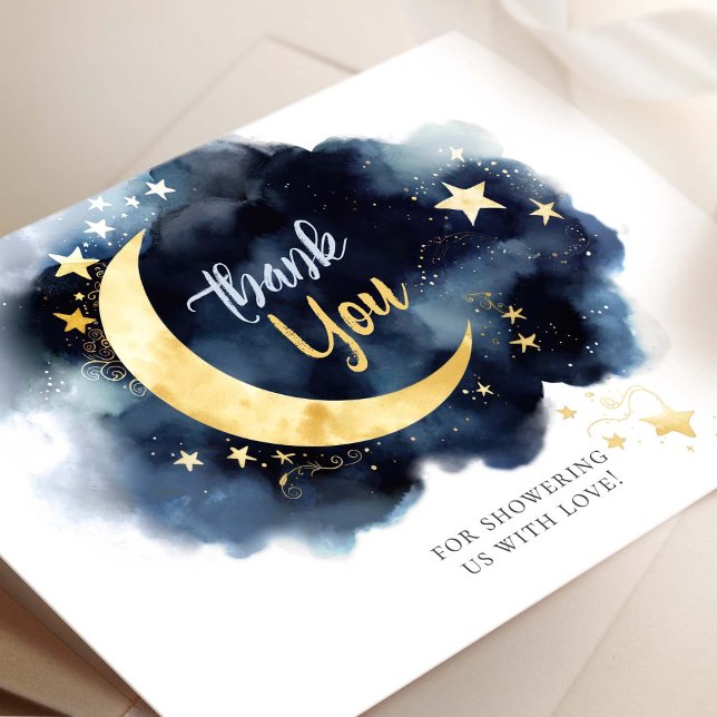Baby Shower Thank You Card Moon Stars Watercolors (Creator Uploaded)