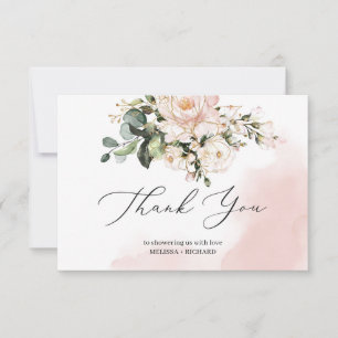 Baby shower thank you card note blush pink gold