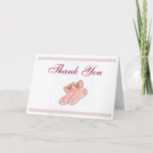 Baby Shower Thank You Card w/ Cute Booties (Pink)