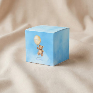 Baby shower thank you card with cute teddy bear favour box