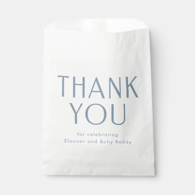 Baby shower thank you chambray blue favour bags (Front)