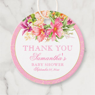 Baby Shower Thank You Chic Flowers Bouquet Pink Favour Tags