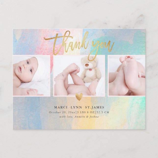 Baby Shower Thank You Colourful Brush Strokes Postcard (Front)