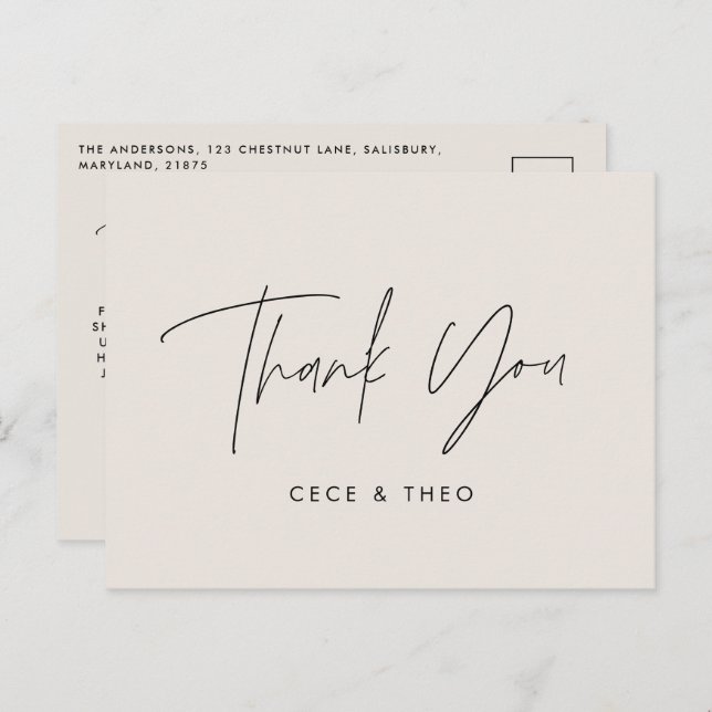 Baby shower thank you cream neutral elegant modern postcard (Front/Back)
