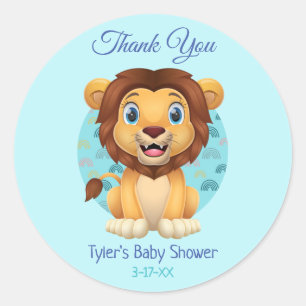 Baby Shower Thank You Cute Baby Lion DIY Name Info Classic Round Sticker
