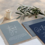 Baby shower thank you dusty blue elegant modern invitation<br><div class="desc">Baby shower script modern dusty blue elegant party thank you postcard design. Ideal gender neutral design.</div>