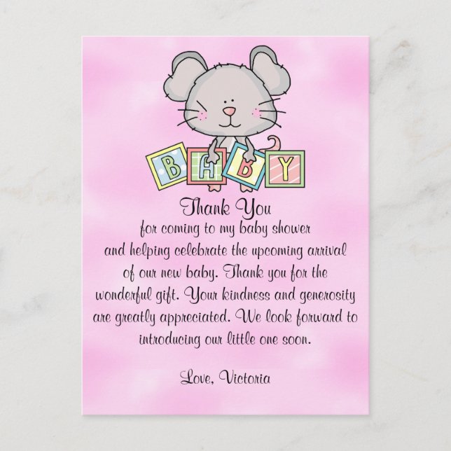 Baby Shower Thank You Girl Mouse Postcard (Front)