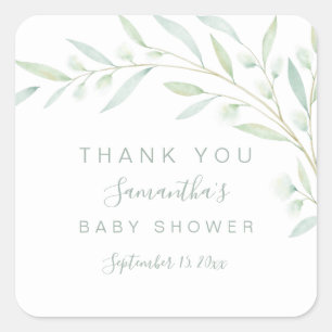 Baby Shower Thank You Greenery Watercolor Foliage Square Sticker